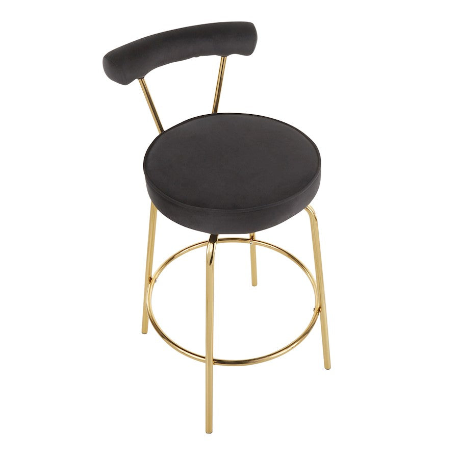 LumiSource Rhonda Counter Stool Set of 2 | Gold Metal & Black Velvet | Art Deco Glam Kitchen & Bar Seating | 25.5in Seat | Model B26-RHONDAAUBK2