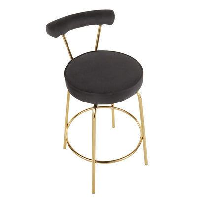 LumiSource Rhonda Counter Stool Set of 2 | Gold Metal & Black Velvet | Art Deco Glam Kitchen & Bar Seating | 25.5in Seat | Model B26-RHONDAAUBK2