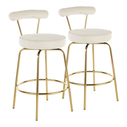 LumiSource Rhonda Counter Stool Set of 2 | Gold Metal & Cream Velvet | Art Deco Glam Kitchen & Bar Seating | 25.5in Seat | Model B26-RHONDAAUCR2