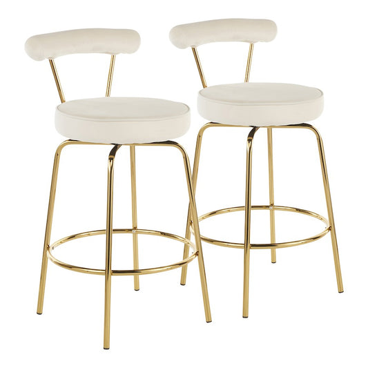 LumiSource Rhonda Counter Stool Set of 2 | Gold Metal & Cream Velvet | Art Deco Glam Kitchen & Bar Seating | 25.5in Seat | Model B26-RHONDAAUCR2