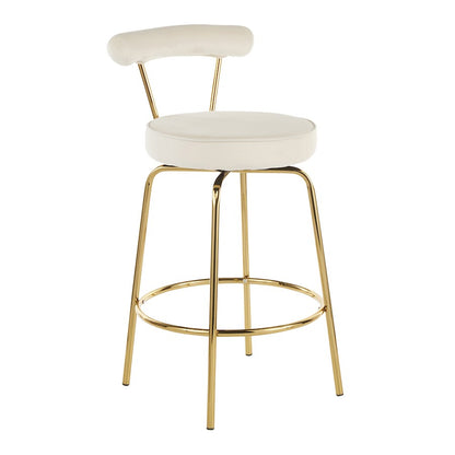LumiSource Rhonda Counter Stool Set of 2 | Gold Metal & Cream Velvet | Art Deco Glam Kitchen & Bar Seating | 25.5in Seat | Model B26-RHONDAAUCR2