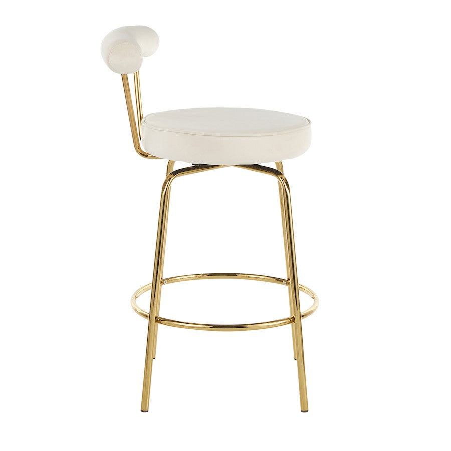LumiSource Rhonda Counter Stool Set of 2 | Gold Metal & Cream Velvet | Art Deco Glam Kitchen & Bar Seating | 25.5in Seat | Model B26-RHONDAAUCR2