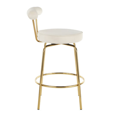 LumiSource Rhonda Counter Stool Set of 2 | Gold Metal & Cream Velvet | Art Deco Glam Kitchen & Bar Seating | 25.5in Seat | Model B26-RHONDAAUCR2