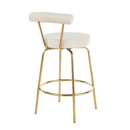 LumiSource Rhonda Counter Stool Set of 2 | Gold Metal & Cream Velvet | Art Deco Glam Kitchen & Bar Seating | 25.5in Seat | Model B26-RHONDAAUCR2