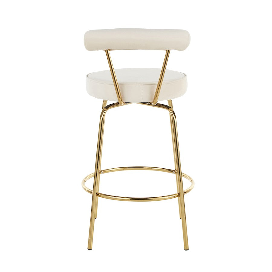 LumiSource Rhonda Counter Stool Set of 2 | Gold Metal & Cream Velvet | Art Deco Glam Kitchen & Bar Seating | 25.5in Seat | Model B26-RHONDAAUCR2