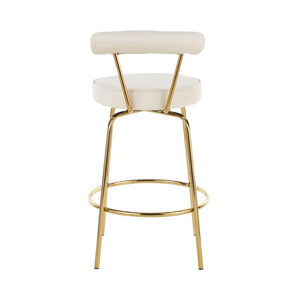 LumiSource Rhonda Counter Stool Set of 2 | Gold Metal & Cream Velvet | Art Deco Glam Kitchen & Bar Seating | 25.5in Seat | Model B26-RHONDAAUCR2