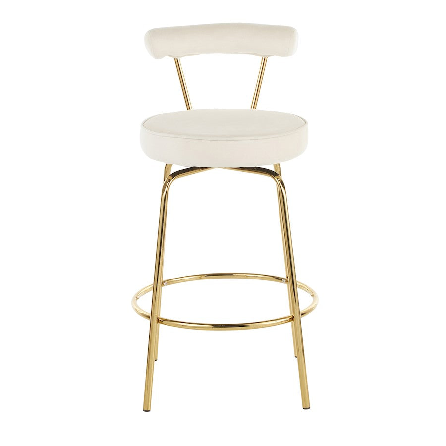 LumiSource Rhonda Counter Stool Set of 2 | Gold Metal & Cream Velvet | Art Deco Glam Kitchen & Bar Seating | 25.5in Seat | Model B26-RHONDAAUCR2