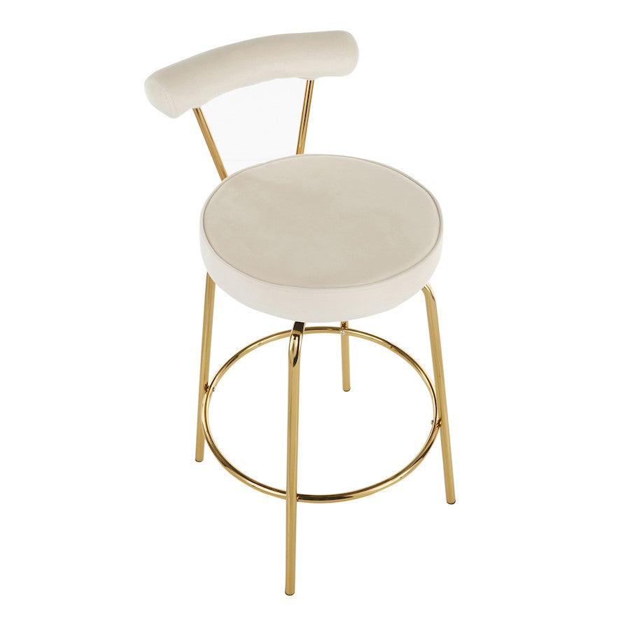 LumiSource Rhonda Counter Stool Set of 2 | Gold Metal & Cream Velvet | Art Deco Glam Kitchen & Bar Seating | 25.5in Seat | Model B26-RHONDAAUCR2