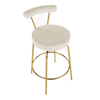 LumiSource Rhonda Counter Stool Set of 2 | Gold Metal & Cream Velvet | Art Deco Glam Kitchen & Bar Seating | 25.5in Seat | Model B26-RHONDAAUCR2
