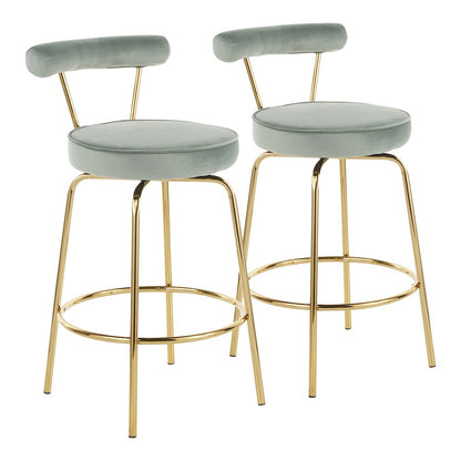 LumiSource Rhonda Counter Stool Set of 2 | Art Deco Sage Green Velvet & Gold Metal | Kitchen Island & Bar Seating | Model B26-RHONDAAULGN2