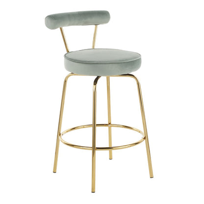 LumiSource Rhonda Counter Stool Set of 2 | Art Deco Sage Green Velvet & Gold Metal | Kitchen Island & Bar Seating | Model B26-RHONDAAULGN2