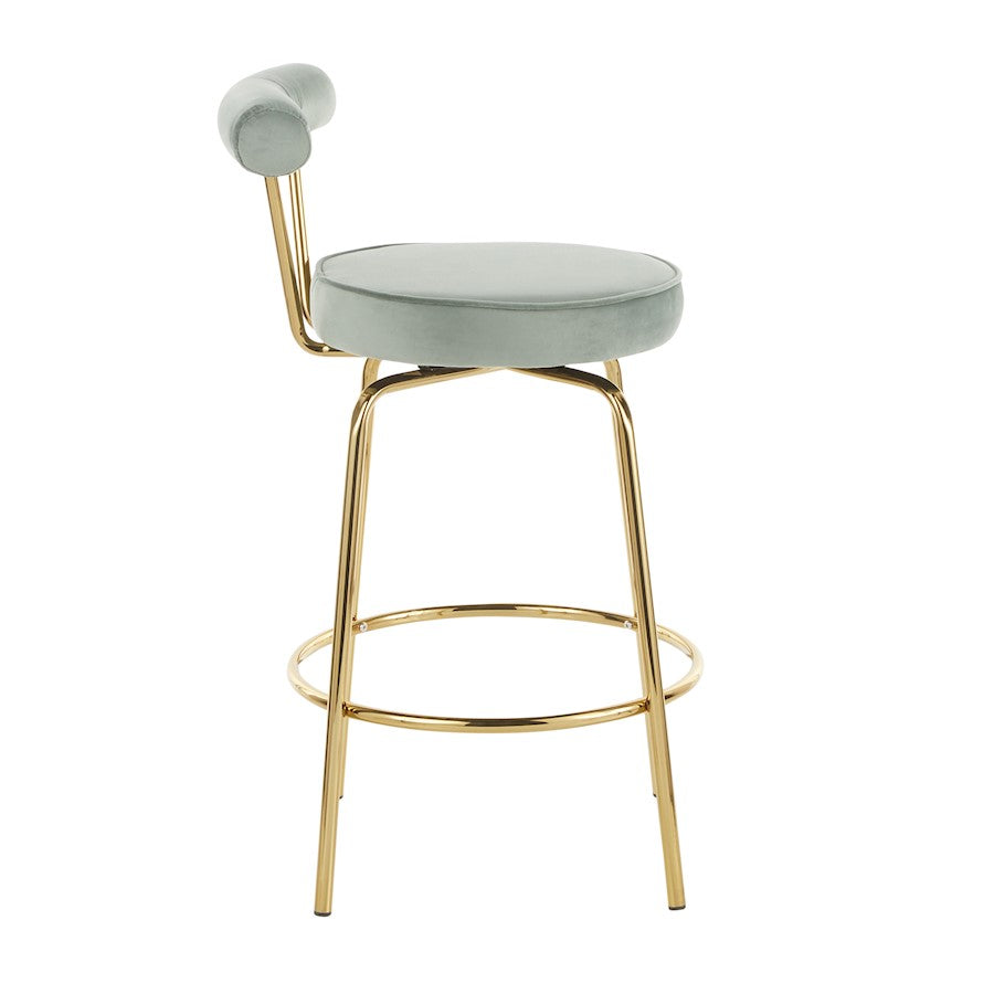 LumiSource Rhonda Counter Stool Set of 2 | Art Deco Sage Green Velvet & Gold Metal | Kitchen Island & Bar Seating | Model B26-RHONDAAULGN2