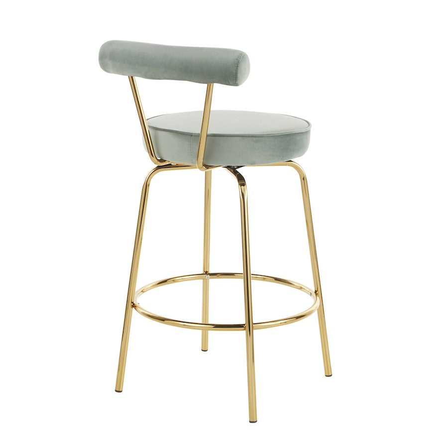 LumiSource Rhonda Counter Stool Set of 2 | Art Deco Sage Green Velvet & Gold Metal | Kitchen Island & Bar Seating | Model B26-RHONDAAULGN2