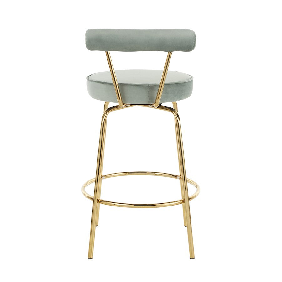 LumiSource Rhonda Counter Stool Set of 2 | Art Deco Sage Green Velvet & Gold Metal | Kitchen Island & Bar Seating | Model B26-RHONDAAULGN2