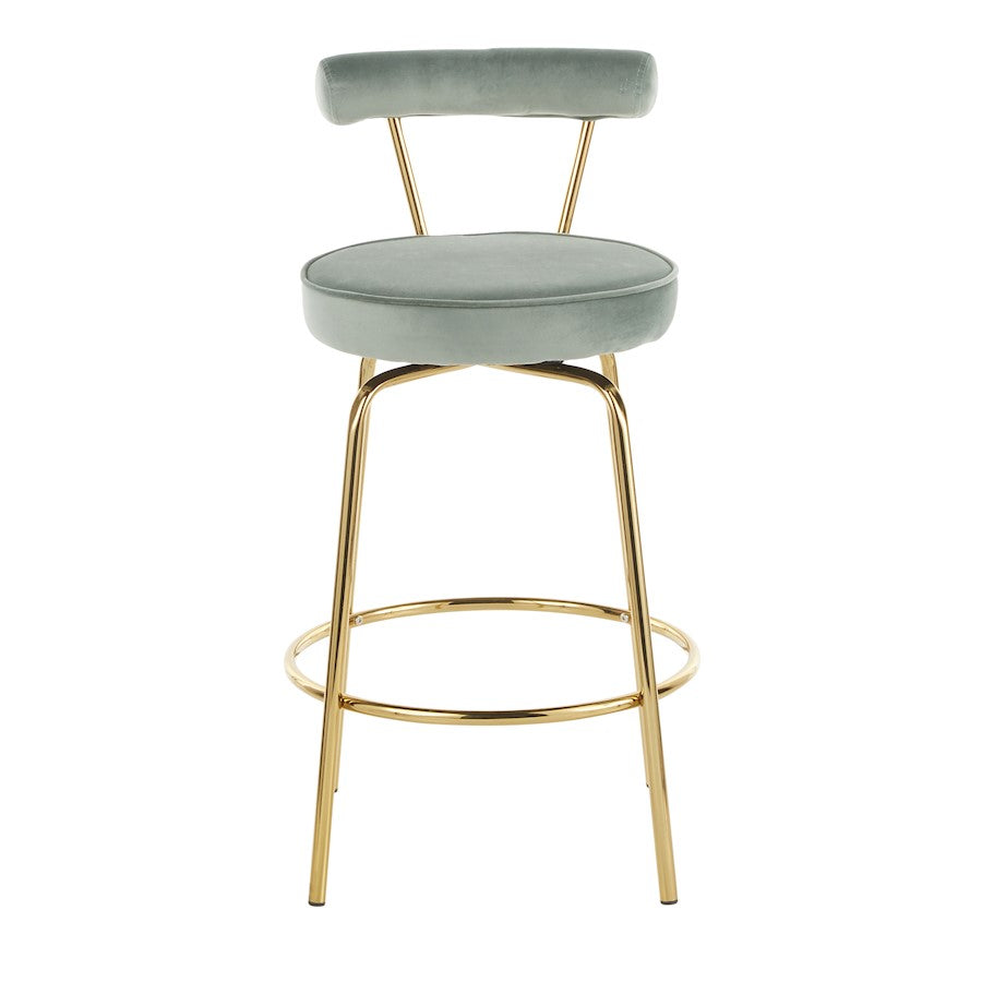 LumiSource Rhonda Counter Stool Set of 2 | Art Deco Sage Green Velvet & Gold Metal | Kitchen Island & Bar Seating | Model B26-RHONDAAULGN2