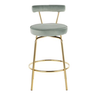 LumiSource Rhonda Counter Stool Set of 2 | Art Deco Sage Green Velvet & Gold Metal | Kitchen Island & Bar Seating | Model B26-RHONDAAULGN2