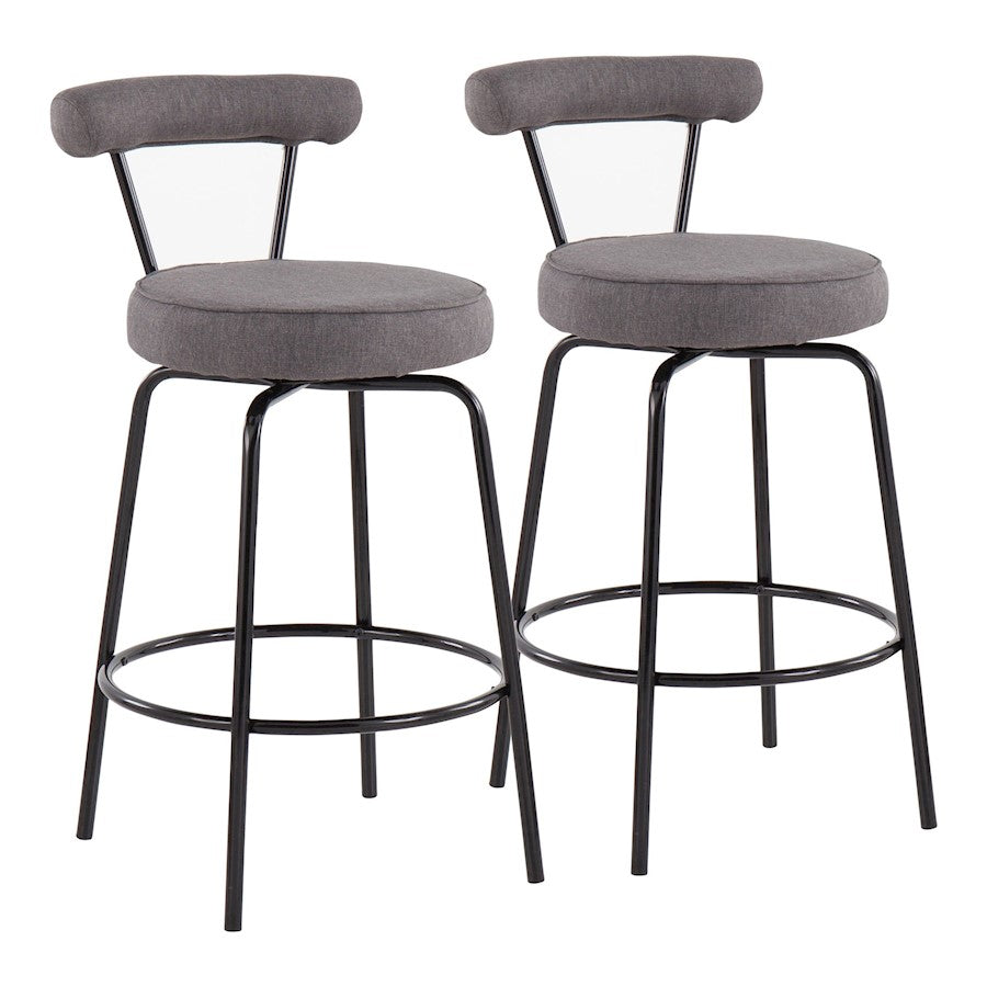 LumiSource Rhonda Counter Stool Set of 2 | Contemporary Charcoal Fabric & Black Steel | Kitchen Island & Bar Seating | Model B26-RHONDABKCHAR2