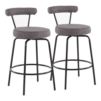 LumiSource Rhonda Counter Stool Set of 2 | Contemporary Charcoal Fabric & Black Steel | Kitchen Island & Bar Seating | Model B26-RHONDABKCHAR2