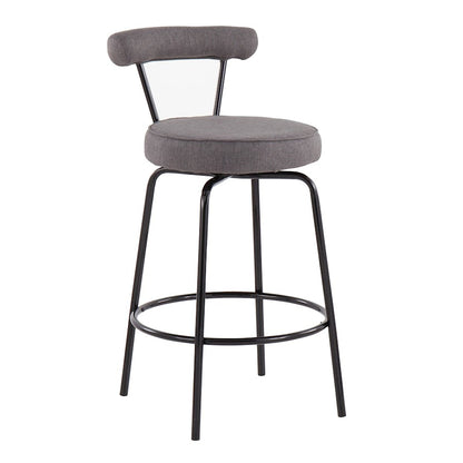 LumiSource Rhonda Counter Stool Set of 2 | Contemporary Charcoal Fabric & Black Steel | Kitchen Island & Bar Seating | Model B26-RHONDABKCHAR2
