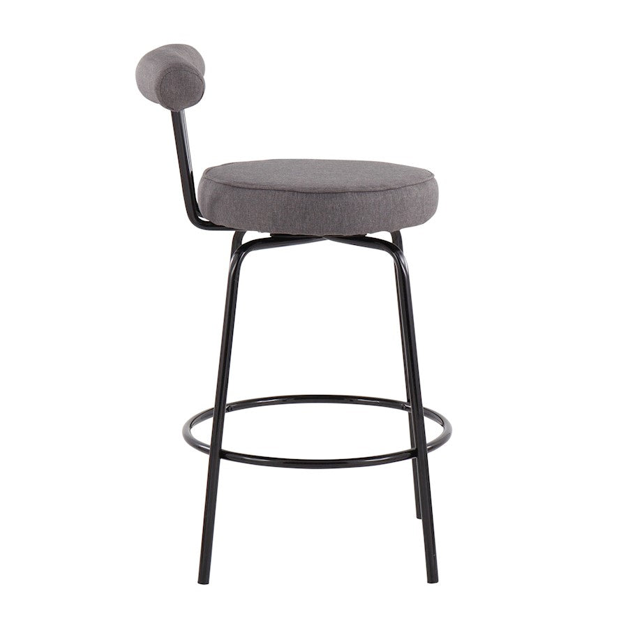 LumiSource Rhonda Counter Stool Set of 2 | Contemporary Charcoal Fabric & Black Steel | Kitchen Island & Bar Seating | Model B26-RHONDABKCHAR2