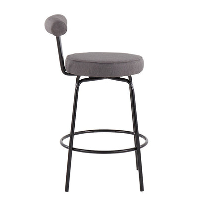 LumiSource Rhonda Counter Stool Set of 2 | Contemporary Charcoal Fabric & Black Steel | Kitchen Island & Bar Seating | Model B26-RHONDABKCHAR2