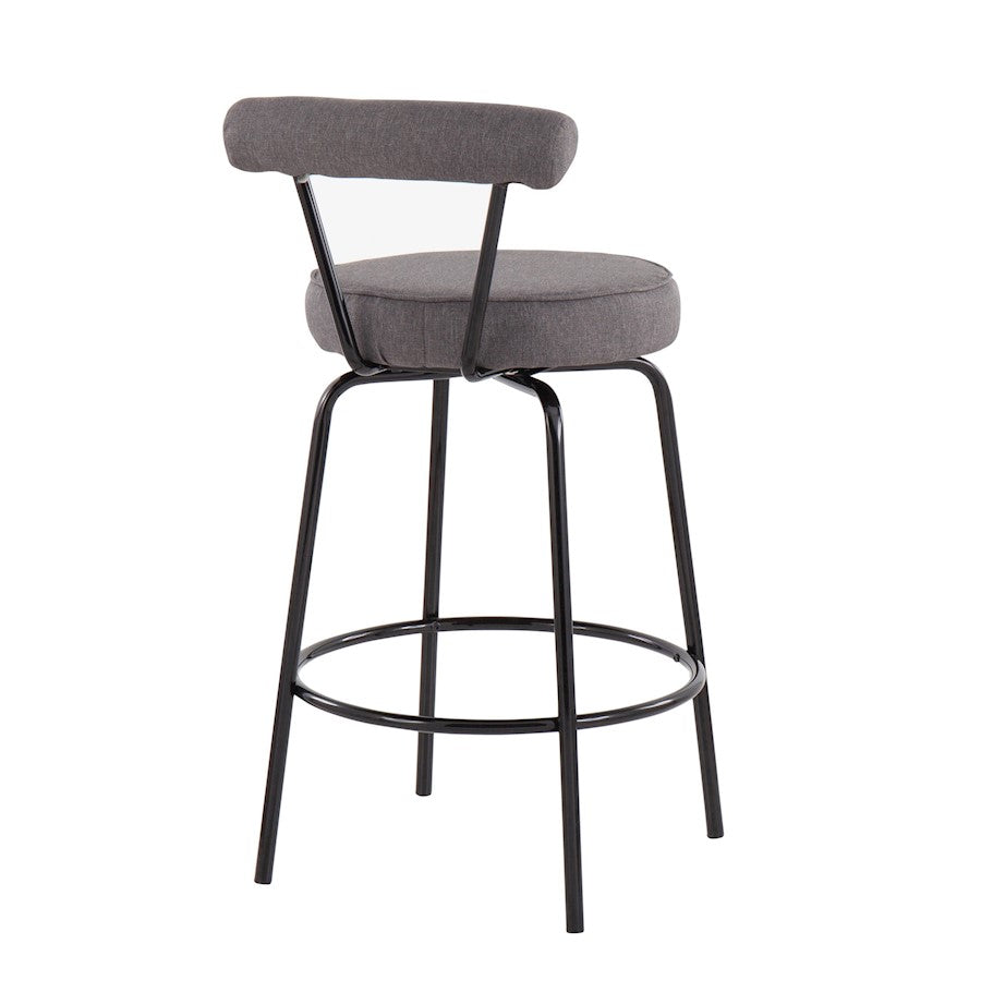 LumiSource Rhonda Counter Stool Set of 2 | Contemporary Charcoal Fabric & Black Steel | Kitchen Island & Bar Seating | Model B26-RHONDABKCHAR2