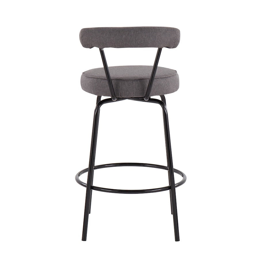 LumiSource Rhonda Counter Stool Set of 2 | Contemporary Charcoal Fabric & Black Steel | Kitchen Island & Bar Seating | Model B26-RHONDABKCHAR2