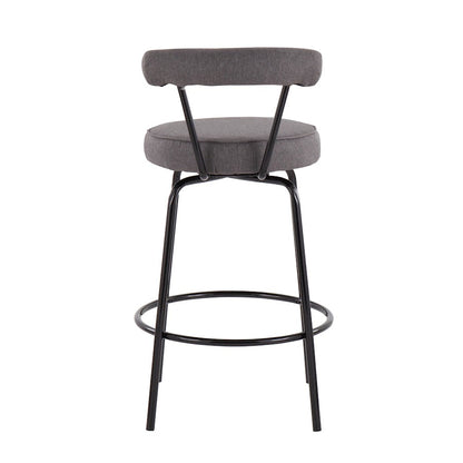 LumiSource Rhonda Counter Stool Set of 2 | Contemporary Charcoal Fabric & Black Steel | Kitchen Island & Bar Seating | Model B26-RHONDABKCHAR2