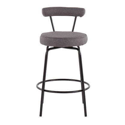 LumiSource Rhonda Counter Stool Set of 2 | Contemporary Charcoal Fabric & Black Steel | Kitchen Island & Bar Seating | Model B26-RHONDABKCHAR2