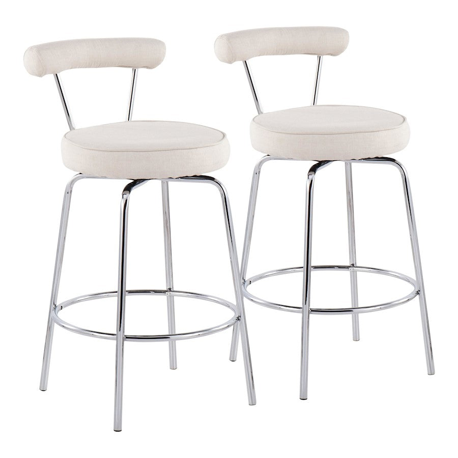 LumiSource Rhonda Counter Stool Set of 2 | Contemporary Cream Fabric & Chrome | Kitchen Island & Bar Seating | 20 x 20 x 34 in | Model B26-RHONDACR2