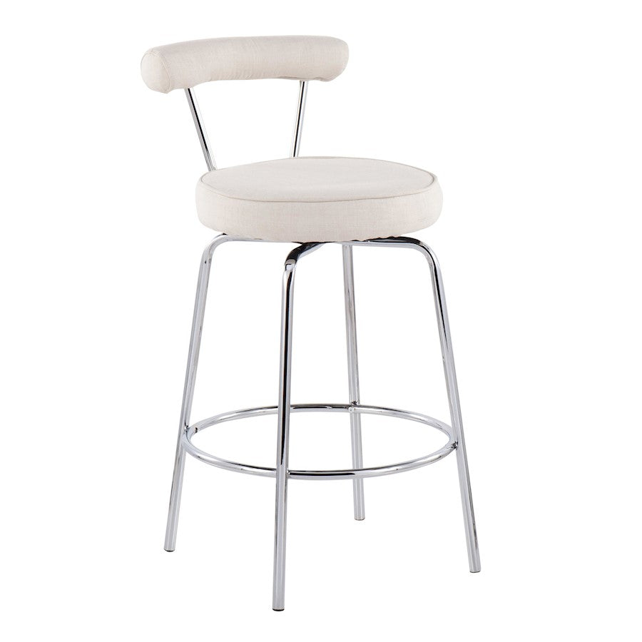 LumiSource Rhonda Counter Stool Set of 2 | Contemporary Cream Fabric & Chrome | Kitchen Island & Bar Seating | 20 x 20 x 34 in | Model B26-RHONDACR2