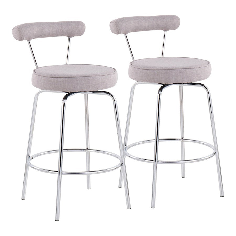 LumiSource Rhonda Counter Stool Set of 2 | Contemporary Light Grey Fabric & Chrome | Kitchen Island & Bar Seating | Model B26-RHONDALGY2