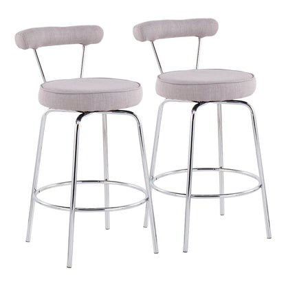 LumiSource Rhonda Counter Stool Set of 2 | Contemporary Light Grey Fabric & Chrome | Kitchen Island & Bar Seating | Model B26-RHONDALGY2