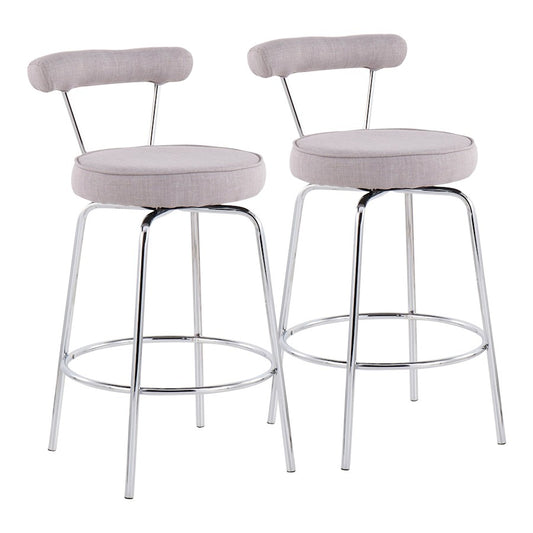 LumiSource Rhonda Counter Stool Set of 2 | Contemporary Light Grey Fabric & Chrome | Kitchen Island & Bar Seating | Model B26-RHONDALGY2