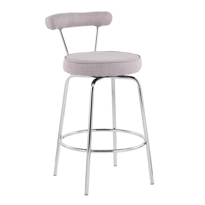LumiSource Rhonda Counter Stool Set of 2 | Contemporary Light Grey Fabric & Chrome | Kitchen Island & Bar Seating | Model B26-RHONDALGY2
