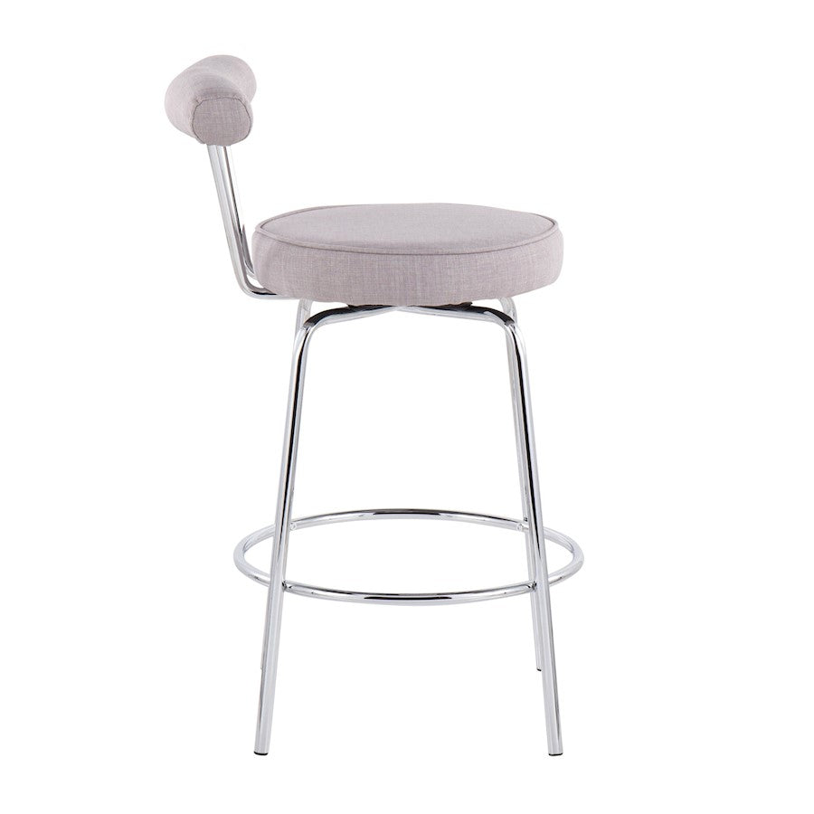 LumiSource Rhonda Counter Stool Set of 2 | Contemporary Light Grey Fabric & Chrome | Kitchen Island & Bar Seating | Model B26-RHONDALGY2