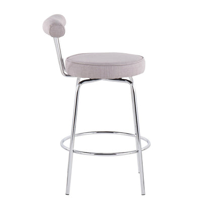 LumiSource Rhonda Counter Stool Set of 2 | Contemporary Light Grey Fabric & Chrome | Kitchen Island & Bar Seating | Model B26-RHONDALGY2