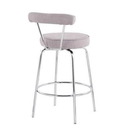 LumiSource Rhonda Counter Stool Set of 2 | Contemporary Light Grey Fabric & Chrome | Kitchen Island & Bar Seating | Model B26-RHONDALGY2
