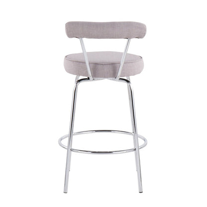 LumiSource Rhonda Counter Stool Set of 2 | Contemporary Light Grey Fabric & Chrome | Kitchen Island & Bar Seating | Model B26-RHONDALGY2