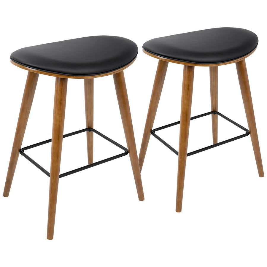 LumiSource Saddle Counter Stool (Set of 2) | Mid-Century Walnut Bentwood & Black Metal | Kitchen Island & Bar Seating | Model B26-SADLWL-BK2