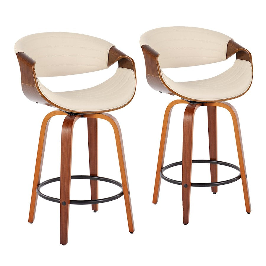 LumiSource Symphony Counter Stool (Set of 2) | Mid-Century Walnut Bentwood, Cream PU & Black Metal | Kitchen Island & Bar | Model B26-SYMP2-SWVQWLCR2