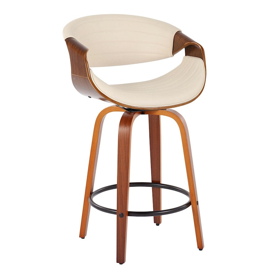 LumiSource Symphony Counter Stool (Set of 2) | Mid-Century Walnut Bentwood, Cream PU & Black Metal | Kitchen Island & Bar | Model B26-SYMP2-SWVQWLCR2