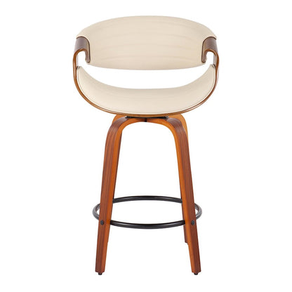 LumiSource Symphony Counter Stool (Set of 2) | Mid-Century Walnut Bentwood, Cream PU & Black Metal | Kitchen Island & Bar | Model B26-SYMP2-SWVQWLCR2
