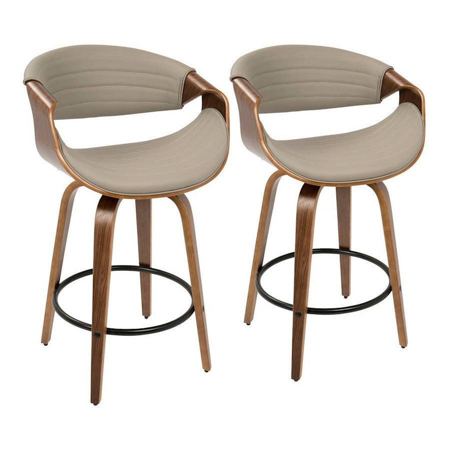 LumiSource Symphony Counter Stool (Set of 2) | Mid-Century Walnut Bentwood, Grey PU & Black Metal | Kitchen Island & Bar | Model B26-SYMP2-SWVQWLGY2