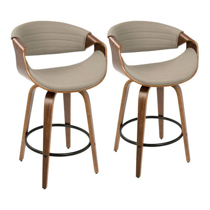 LumiSource Symphony Counter Stool (Set of 2) | Mid-Century Walnut Bentwood, Grey PU & Black Metal | Kitchen Island & Bar | Model B26-SYMP2-SWVQWLGY2