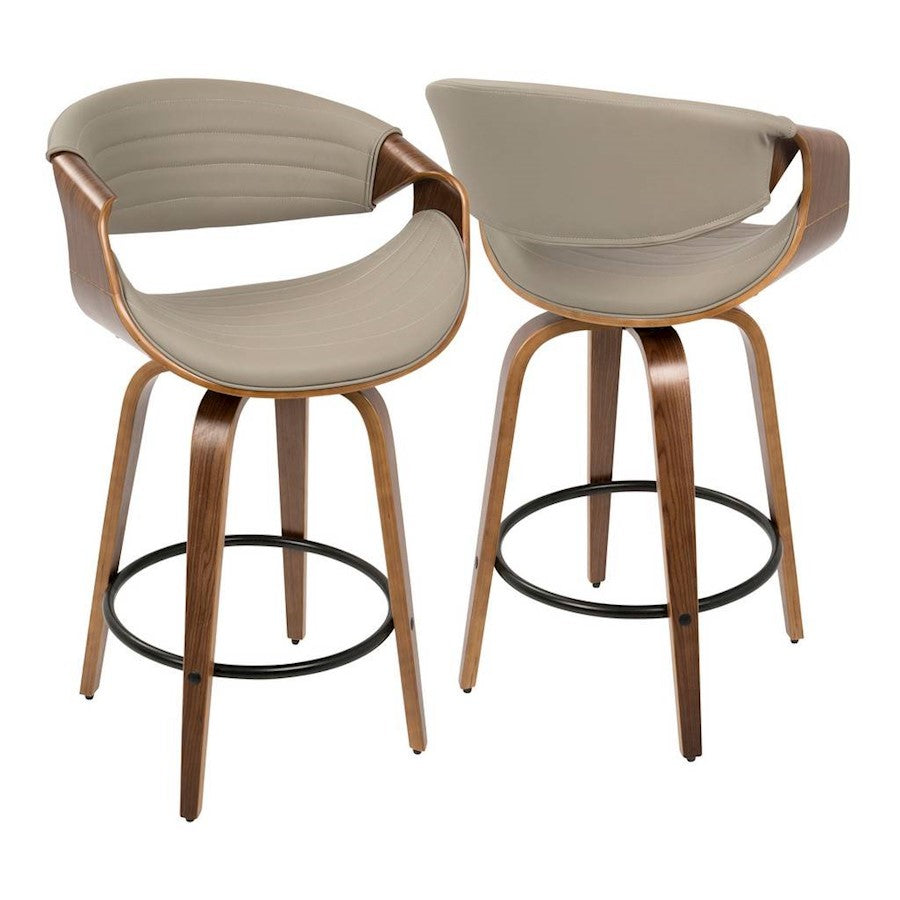 LumiSource Symphony Counter Stool (Set of 2) | Mid-Century Walnut Bentwood, Grey PU & Black Metal | Kitchen Island & Bar | Model B26-SYMP2-SWVQWLGY2