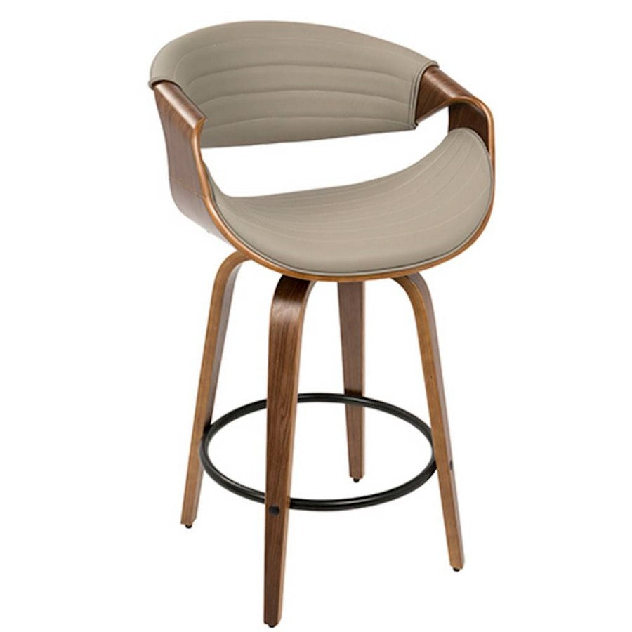 LumiSource Symphony Counter Stool (Set of 2) | Mid-Century Walnut Bentwood, Grey PU & Black Metal | Kitchen Island & Bar | Model B26-SYMP2-SWVQWLGY2