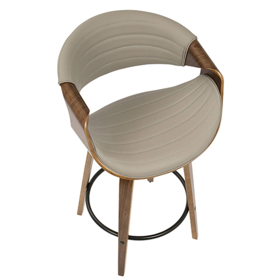 LumiSource Symphony Counter Stool (Set of 2) | Mid-Century Walnut Bentwood, Grey PU & Black Metal | Kitchen Island & Bar | Model B26-SYMP2-SWVQWLGY2