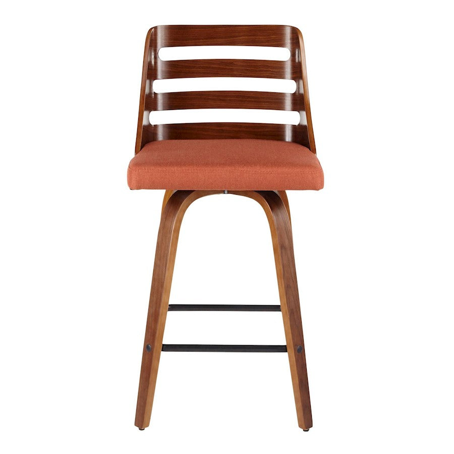 LumiSource Trevi Counter Stool Set of 2 | Mid-Century Walnut Wood and Orange Fabric | Kitchen Island & Bar Seating | Model B26-TREVI2-SWVXWLO2