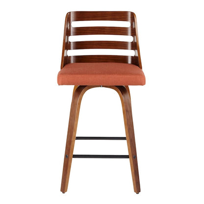 LumiSource Trevi Counter Stool Set of 2 | Mid-Century Walnut Wood and Orange Fabric | Kitchen Island & Bar Seating | Model B26-TREVI2-SWVXWLO2